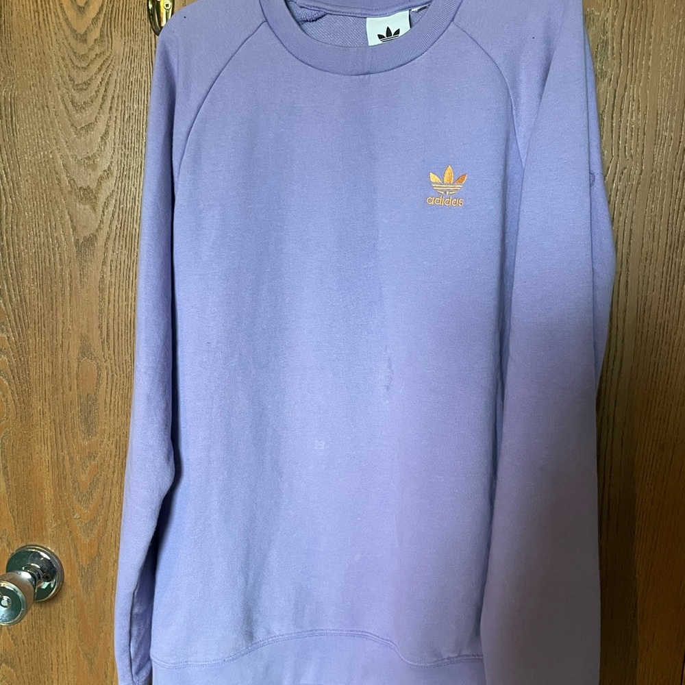 Adidas Purple Crewneck Sweater with Ribbed Cuffs